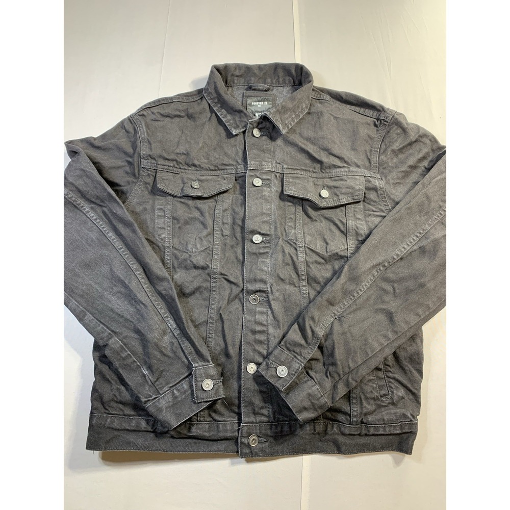 FOREVER 21 men's Button Solid Denim Jacket with Pockets‎ Black Size XLarge